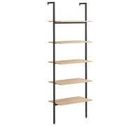 SYDE Étagère inclinée 5 étagères 64 x 35 x 185 cm Marron clair | Structure en acier robuste, utilisation dans le salon, la chambre, le bureau, fixation murale incluse