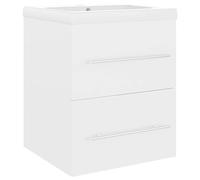 SYDE Meuble avec lavabo en bois contreplaqué blanc brillant | Céramique, 1 compartiment, 2 portes, trop-plein, nettoyage facile