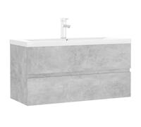 SYDE Meuble avec lavabo en bois contreplaqué gris béton | Céramique avec trop-plein, 1 tiroir de rangement, robinet inclus, nettoyage facile
