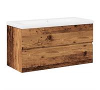 SYDE Meuble avec lavabo intégré en bois vieilli | Contreplaqué résistant à l'humidité, grand tiroir, montage mural, trop-plein