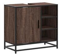 SYDE Meuble de lavabo en bois d'ingénierie chêne marron 65 x 33 x 60 cm | Cadre en métal résistant, grand rangement, style rétro industriel, avec fixation murale