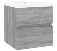 SYDE Meuble de salle de bain avec lavabo en bois contreplaqué gris Sonoma | Montage mural, grand tiroir, résistant à l'humidité, bonde inclus