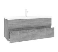 SYDE Meuble de salle de bain avec lavabo en bois contreplaqué gris Sonoma | Montage mural, grand tiroir, résistant à l'humidité, avec trop-plein