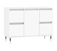 SYDE Meuble de salle de bain blanc 80 x 33 x 60 cm | Contreplaqué, 1 porte et 4 tiroirs, pieds en fer, style industriel