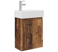 SYDE Module de salle de bain avec robinet mélangeur, bois | Lavabo en céramique blanc, porte réversible, grand rangement, style moderne