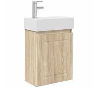 SYDE Module de salle de bain chêne 45,5 x 22,5 x 84 cm | Lavabo en céramique blanche, porte réversible, robinet mélangeur, bois engineered