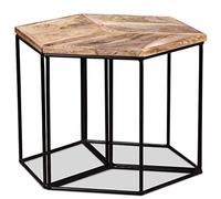 SYDE Table basse en bois de mangue 56 x 48 x 40 cm | Modulaire 3 pièces, structure fer, style vintage, auxiliaire ou tabouret