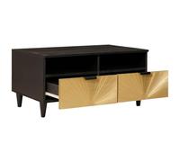 SYDE Table basse noire et dorée 40 x 33 x 46 cm | Bois massif de mangue, tiroir pratique, pieds coniques, style moderne pour salon