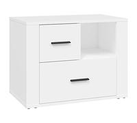 SYDE Table de chevet en bois contreplaqué blanc 60 x 36 x 45 cm | 2 tiroirs et 1 compartiment, surface résistante, nettoyage facile, tiroir supérieur pouvant être installé à gauche ou à