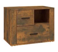 SYDE Table de chevet en contreplaqué chêne fumé 60 x 36 x 45 cm | 2 tiroirs et 1 compartiment, surface résistante, nettoyage facile, tiroir supérieur pouvant être installé à gauche ou à