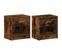SYDE Tables de chevet 2 unités avec tiroir, chêne fumé | Bois d'ingénierie robuste, compartiment ouvert, nettoyage facile, idéal pour la chambre à coucher