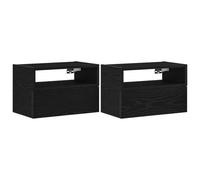 SYDE Tables de chevet murales 2 unités noires 45 x 26 x 28,5 cm | Bois d'ingénierie, tiroir et compartiment ouvert, montage mural, nettoyage facile