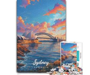 Sydney Opera House and Harbour Bridge at Suns Puzzle en Bois, 300 pièces | Un loisir manuel à la maison - un loisir concentré autour de la table à la maison.