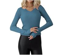 SYDUZAX 2024 Pull Tricoté Femme Chaud Léger Tops Manches Longues Chic et Elegant Col V Elástique pour Femmes Pullover en Tricot Vetement Couleur Unie Hiver Sweater Mode Casual Sport Tops Pas Cher