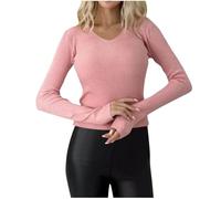 SYDUZAX 2024 Pull Tricoté Femme Chaud Léger Tops Manches Longues Chic et Elegant Col V Elástique pour Femmes Pullover en Tricot Vetement Couleur Unie Hiver Sweater Mode Casual Sport Tops Pas Cher