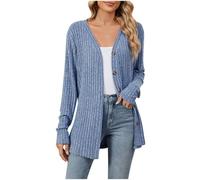 SYDUZAX Cardigan Gilet Femme Casual Cardigan Manches Longues Ouverte Devant pour Femmes Veste Long Tricoté avec Boutonné Pull Manteau Léger Ample Mode Gilet Long Femme Décontracté Casual Loose