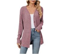 SYDUZAX Cardigan Gilet Femme Casual Cardigan Manches Longues Ouverte Devant pour Femmes Veste Long Tricoté avec Boutonné Pull Manteau Léger Ample Mode Gilet Long Femme Décontracté Casual Loose