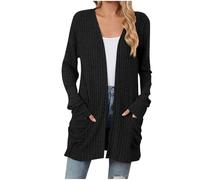 SYDUZAX Cardigan Long à Manches Longues en Tricot Gilet Long Femme avec Poches Léger Devant Ouvert Elegant Décontracté Printemps Automne Veste Femmes Ample Mode Manteau En Tricot Chaud Coupe Ajustée