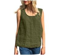 SYDUZAX Chemise Femme Coton et LinCol Rond sans Manches Débardeur Décontracté à Lâche Couleur Unie T-Shirts Tunique D'été Printemps Bureau Travail Blouse Lâche Respirant Hauts Top Pas Cher Tunique