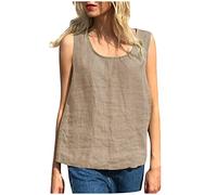 SYDUZAX Chemise Femme Coton et LinCol Rond sans Manches Débardeur Décontracté à Lâche Couleur Unie T-Shirts Tunique D'été Printemps Bureau Travail Blouse Lâche Respirant Hauts Top Pas Cher Tunique