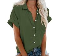 SYDUZAX Chemisier Amples D'été à Manches Courtes pour Femme Chemise à Manches Courtes de Couleur Unie Mode Décontractée Tops Revers Boutonné Hauts Léger pour Le Travail de Bureau