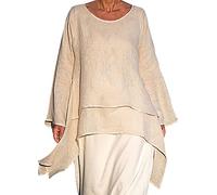 SYDUZAX Chemisier Coton et Lin pour Femme Longue T-Shirts Couleur Unie D'été Printemps Col Rond Hauts Manches Longues Blouses Coupe Ample pour Le Bureau Décontractée Pas Cher Tunique Blouse Lâche