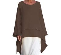 SYDUZAX Chemisier Coton et Lin pour Femme Longue T-Shirts Couleur Unie D'été Printemps Col Rond Hauts Manches Longues Blouses Coupe Ample pour Le Bureau Décontractée Pas Cher Tunique Blouse Lâche