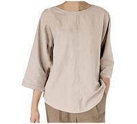 SYDUZAX Chemisier Coton Lin pour Femme Hauts Coton Lin T-Shirt Manches Longues Couleur Unie Printemps Eté Blouse Grande Taille Col Rond Tops Sexy Mode Lâche Respirant Hauts Polyvalente Casual Tunique