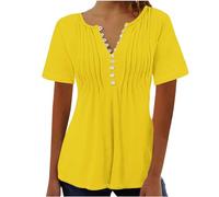 SYDUZAX Chemisiers et Blouses Femme T-Shirts à Manches Courtes Col en V Femme Couleur Unie avec Boutons Sweatshirts Grande Taille Femme Mode Basique Vêtements D'été Décontractés Hauts Polyvalente