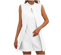 SYDUZAX Combinaisons Et Combishorts Femme sans Manches Suit Col Rond Chic et Élégant Jumpsuit D'été Couleur Unie Combishort Femme De Soirée Slim Fit Travail Combinaison Ample Loose Casual Barboteuse