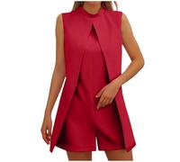 SYDUZAX Combinaisons Et Combishorts Femme sans Manches Suit Col Rond Chic et Élégant Jumpsuit D'été Couleur Unie Combishort Femme De Soirée Slim Fit Travail Combinaison Ample Loose Casual Barboteuse