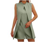 SYDUZAX Combinaisons Et Combishorts Femme sans Manches Suit Col Rond Chic et Élégant Jumpsuit D'été Couleur Unie Combishort Femme De Soirée Slim Fit Travail Combinaison Ample Loose Casual Barboteuse