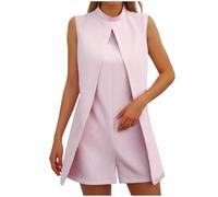 SYDUZAX Combinaisons Et Combishorts Femme sans Manches Suit Col Rond Chic et Élégant Jumpsuit D'été Couleur Unie Combishort Femme De Soirée Slim Fit Travail Combinaison Ample Loose Casual Barboteuse