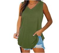 SYDUZAX Debardeur Couleur Unie T-Shirt Femmes sans Manche Col en V Hauts Décontractés Polyvalente Caraco de Base à La Mode Gilet de Plage Tunique Pas Cher Casual Camisole Lâche Respirant Top de Sport
