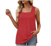 SYDUZAX Debardeur Sport Femme T-Shirt sans Manches Couleur Unie Grande Taille Col Carré Haut Femme de Plage Chic Tee Shirt Fitness Doux Confortables Yoga Tank Top Debardeur Décontracté Coupe Ample
