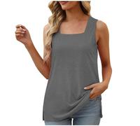 SYDUZAX Debardeur Sport Femme T-Shirt sans Manches Couleur Unie Grande Taille Col Carré Haut Femme de Plage Chic Tee Shirt Fitness Doux Confortables Yoga Tank Top Debardeur Décontracté Coupe Ample