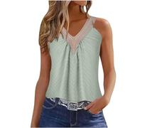 SYDUZAX Dentelle Débardeurs Femme Jacquard T-Shirt Patchwork Couleur Unie Hauts D'été Blanc Sans Manches Sexy Camisole Col Licou Décontracté Ample Mode Vêtements de Détente pour Les Vacances Top