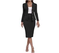 SYDUZAX Ensemble 2 Pièces Femme Blazer Robe Elegante Slim Fit Ensemble Blanc Femme Veste De Blazer +Jupe Courte Costume Travail Ensemble Taille Hauts à Revers Robe avec Boutonné Couleur Unie