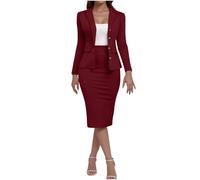 SYDUZAX Ensemble 2 Pièces Femme Blazer Robe Elegante Slim Fit Ensemble Blanc Femme Veste De Blazer +Jupe Courte Costume Travail Ensemble Taille Hauts à Revers Robe avec Boutonné Couleur Unie