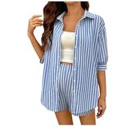 SYDUZAX Ensemble de Maternité Femme Rayures Vêtements de Nuit Grossesse Pyjama Allaitement Ensembles Femmes Grande Taille Imprimé Rayé Ensemble Short Femme et Chemise Costume 2 Pièces