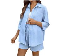 SYDUZAX Ensemble de Maternité Femme Rayures Vêtements de Nuit Grossesse Pyjama Allaitement Ensembles Femmes Grande Taille Imprimé Rayé Ensemble Short Femme et Chemise Costume 2 Pièces
