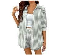 SYDUZAX Ensemble de Maternité Femme Rayures Vêtements de Nuit Grossesse Pyjama Allaitement Ensembles Femmes Grande Taille Imprimé Rayé Ensemble Short Femme et Chemise Costume 2 Pièces