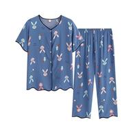 SYDUZAX Ensemble de Pyjama Femme 2 pièces Chemises de Nuit Deux pièces Top Manches Courtes et Pantacourt Imprimé Floral Femme Vêtements de Nuit Printemps été Doux et Confortables Décontracté