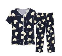 SYDUZAX Ensemble de Pyjama Femme 2 pièces Chemises de Nuit Deux pièces Top Manches Courtes et Pantacourt Imprimé Floral Femme Vêtements de Nuit Printemps été Doux et Confortables Décontracté