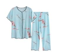 SYDUZAX Ensemble de Pyjama Femme 2 pièces Chemises de Nuit Deux pièces Top Manches Courtes et Pantacourt Imprimé Floral Femme Vêtements de Nuit Printemps été Doux et Confortables Décontracté