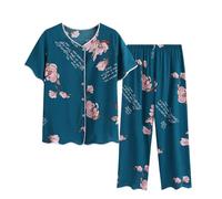 SYDUZAX Ensemble de Pyjama Femme 2 pièces Chemises de Nuit Deux pièces Top Manches Courtes et Pantacourt Imprimé Floral Femme Vêtements de Nuit Printemps été Doux et Confortables Décontracté