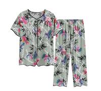 SYDUZAX Ensemble de Pyjama Femme 2 pièces Chemises de Nuit Deux pièces Top Manches Courtes et Pantacourt Imprimé Floral Femme Vêtements de Nuit Printemps été Doux et Confortables Décontracté