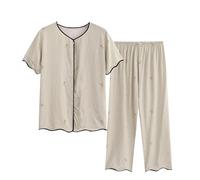 SYDUZAX Ensemble de Pyjama Femme 2 pièces Chemises de Nuit Deux pièces Top Manches Courtes et Pantacourt Imprimé Floral Femme Vêtements de Nuit Printemps été Doux et Confortables Décontracté