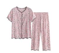 SYDUZAX Ensemble de Pyjama Femme 2 pièces Chemises de Nuit Deux pièces Top Manches Courtes et Pantacourt Imprimé Floral Femme Vêtements de Nuit Printemps été Doux et Confortables Décontracté