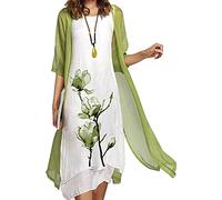 SYDUZAX Ensemble Deux Pièces Robe Casual Cardigan Chic et Elegant Glamour Robe Femme 2 Pieces Cérémonie Tenue Mi Longue Soiree Robe Imprimé Floral Décontracté Boheme Chic Robe Femme Pas Cher